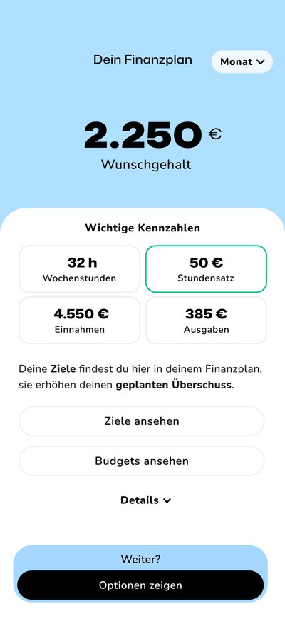 ClearUp App Finanzplan auf dem Smartphone